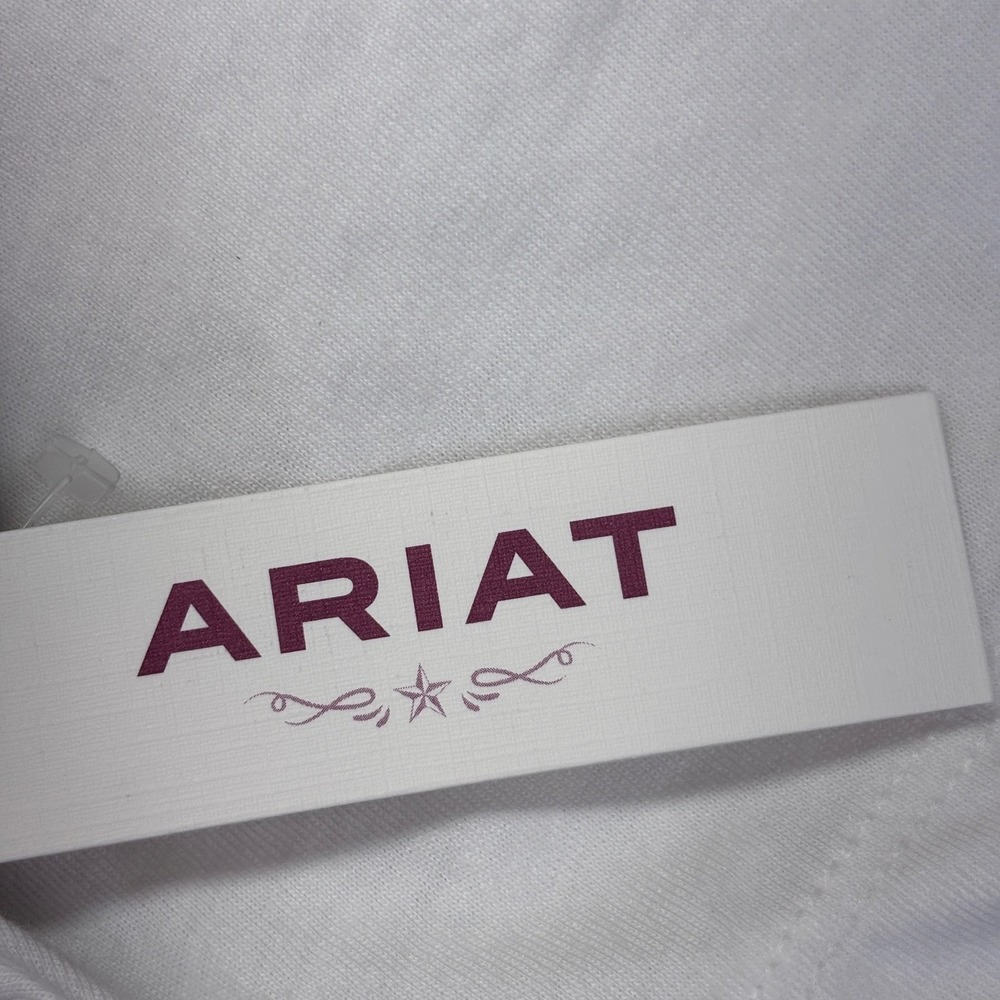 Ariat Women's XL T Shirt New White Short Sleeve Boyfriend Fit Longhorn Cow - Picture 5 of 10